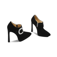 Rhinestone Buckle Stiletto Heel Bootie