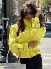 Belted Mock Neck Cropped Jacket