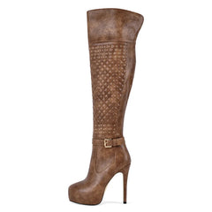 Quilted Over The Knee High Heel Boots