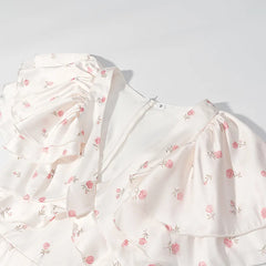 Floral Ruffled V-Neck Short Sleeve A-Line Mini Dress
