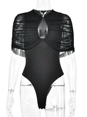 Ruched Cape Sleeve Keyhole Cut Out Bodysuit