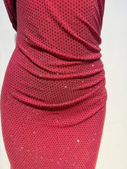 Red One Shoulder Diamond Embellished Maxi Dress