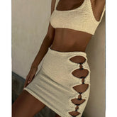 Ribbed knit cut-out skirt and tank top swimwear set