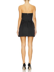 Black strapless dress on a white background