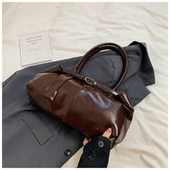 Glossy Faux Leather Top Handle Bag