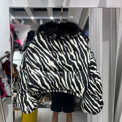Leopard Fur Collar Puffer Jacket