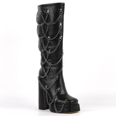 Platform Chain Knee High Boots