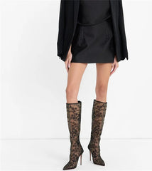 Floral Mesh Stiletto Boots