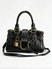 Structured Rivet Lock Shoulder Bag
