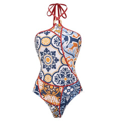 Majolica Tile Pattern Halterneck Bikini Set