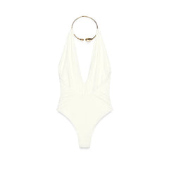 White halter neck swimsuit on a white background