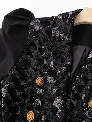 Black Sequin Double-Breasted Blazer with Gold Buttons