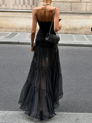 Black Strapless Smocked Maxi Dress