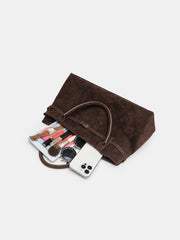 Faux Suede Belted Top-Handle Tote / Shoulder Bag — Chocolate Brown