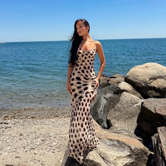 Leopard Print Spaghetti Strap Wrapped Maxi Dress