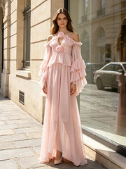 Halter cold shoulder ruffle top and flowing maxi skirt set