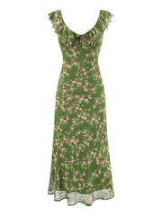 Ruffle V-neck sleeveless midi dress front view