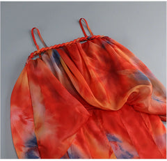 Strapless Tie Dye Print Maxi Dress With Scarf