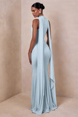 Halter Neck Cape Drape Mermaid Maxi Dress