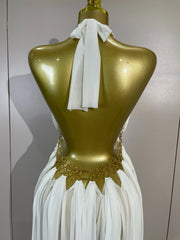 Gold Trim Halter Neck Maxi Dress