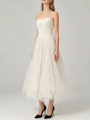 White lace corset midi dress side view