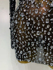 Full Sleeve Crystal Embellished Mini Dress