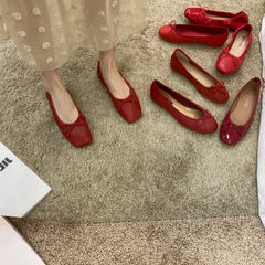 Red Ballet Flats with Bow Detail