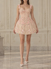 Floral Appliqué Sequin Mini Dress