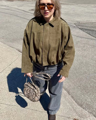 Faux Suede Cropped Bomber Jacket