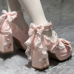 Butterfly Bow Lolita Heels | Sakura-Inspired Mary Janes