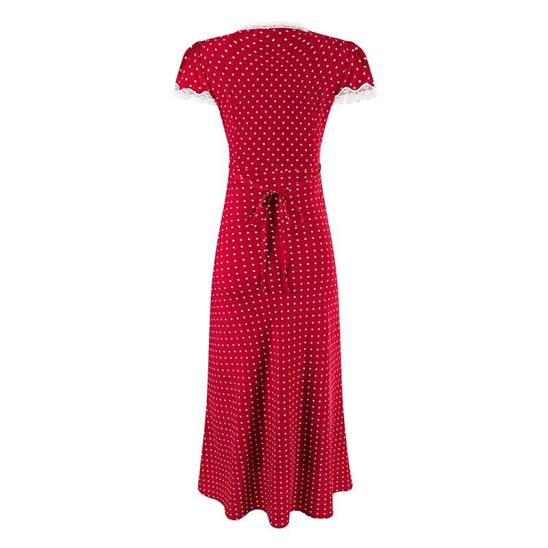 Red polka dot dress on a white background