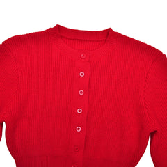 Red cardigan with buttons on a white background