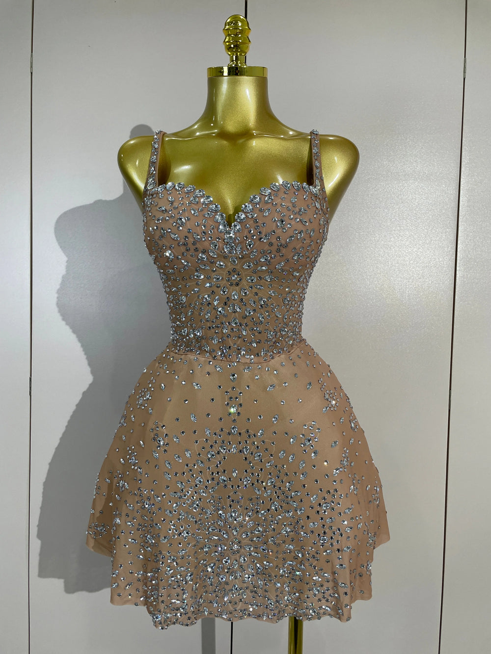 Sparkling Rhinestone Spaghetti Strap Mini Dress