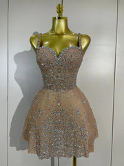 Sparkling Rhinestone Spaghetti Strap Mini Dress
