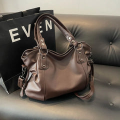 Faux Soft Leather Rivet Detail Tote Bag