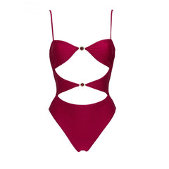 Red Cutout One Piece and Sheer Skirt Set