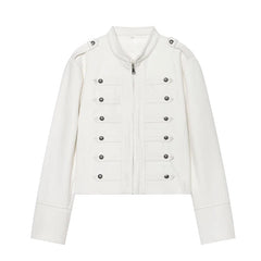 Military Style Shoulder Strap Metal Decor Jacket