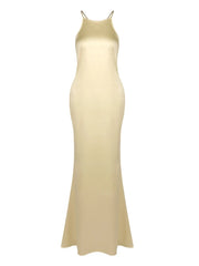 Halter Neck Backless Diamond Buckle Gown