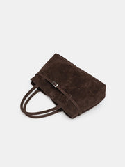Faux Suede Belted Top-Handle Tote / Shoulder Bag — Chocolate Brown