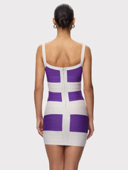 Purple Striped V-Neck Bodycon Bandage Mini Dress