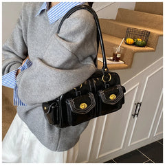 Microfiber Leather Vintage Pocket Satchel – Black & Burgundy