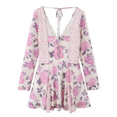 Floral print V-neck mesh mini dress back