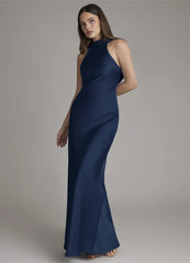 Halter Neck Sleeveless Satin Maxi Dress