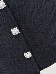 Black Tweed Mini Dress with Diamond Buttons