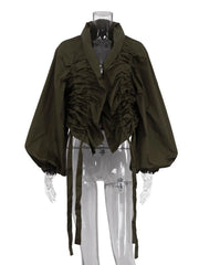Ruched drawstring collar shirt on mannequin