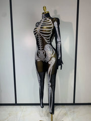 Skeleton rhinestone mesh jumpsuit side view