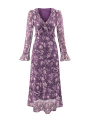 Ruffled floral chiffon maxi dress front view