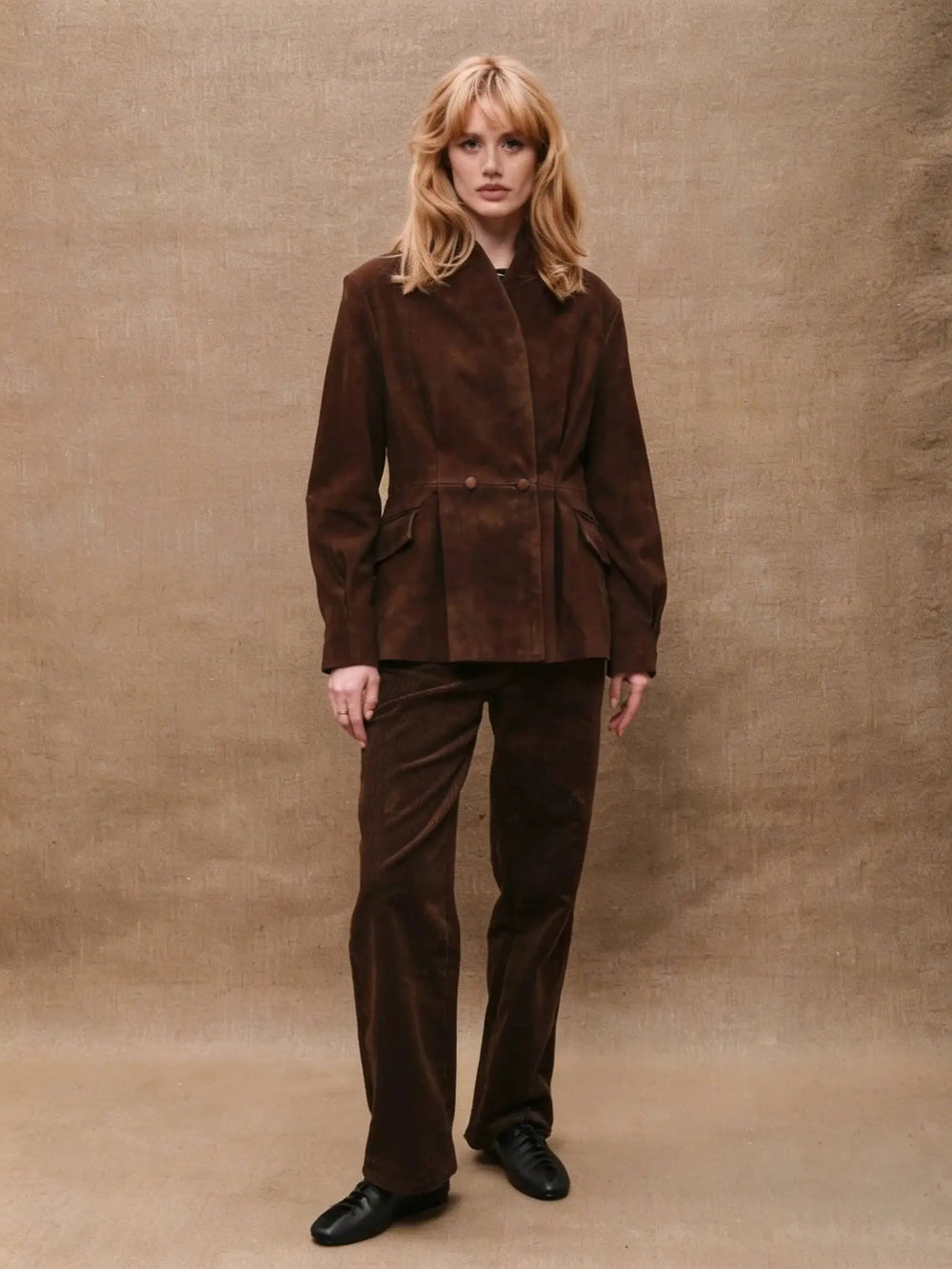 Seamed waist suede jacket
