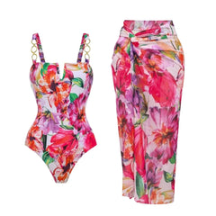 Floral Print Swimsuit and Maxi Skirt Set