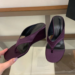 Satin Wedge Flip Flop Sandals